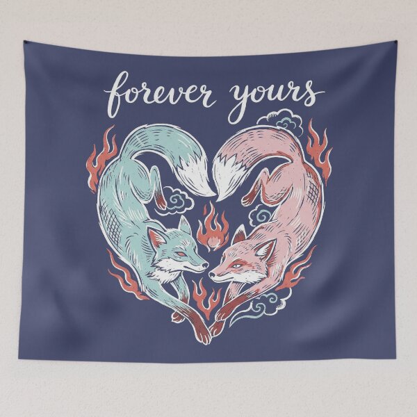 Item preview, Vintage Tattoo Style Foxes Heart Forever Yours Art designed and sold by zzz888.