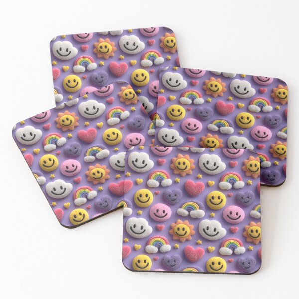 Item preview, Fuzzy Smiley Rainbow Icons Pattern designed and sold by bubblegoth.