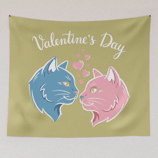 Item preview, Cute Blue and Pink Cats Couple Valentine Hearts Illustration designed and sold by zzz888.