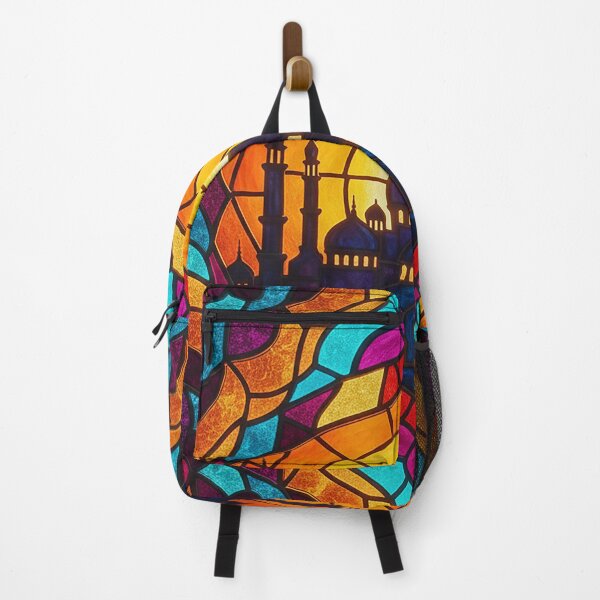 Item preview, Stained Glass Mosque Silhouette at Sunset - Islamic Art Design designed and sold by Midnight Manor Art.