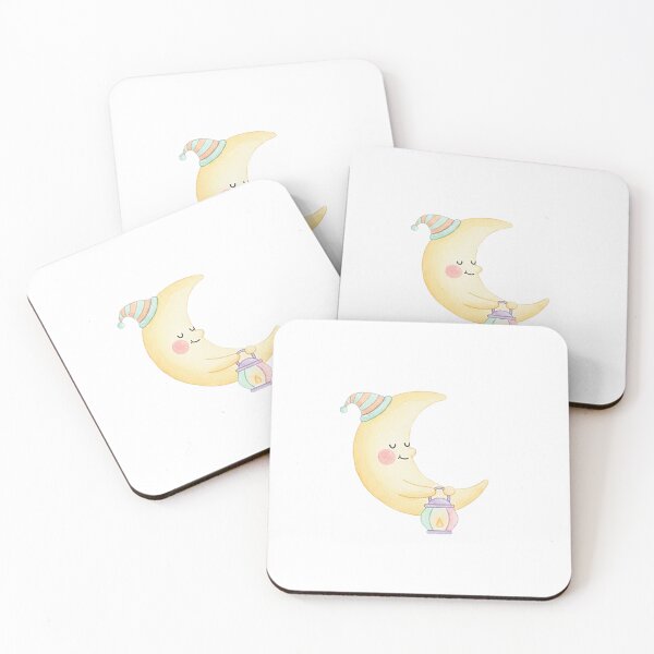 Item preview, Cute Kawaii Moon with Lantern - Pastel Watercolor Nursery Art designed and sold by Zouak.