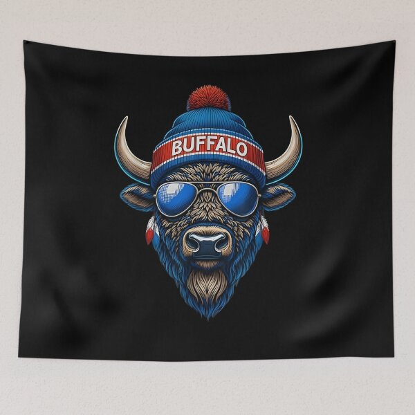 Item preview, Buffalo Beanie Sunglasses Graphic – Cool Buffalo Illustration, Urban Streetwear Animal Art, Winter Buffalo Style Design designed and sold by JoyBoyStudio1.