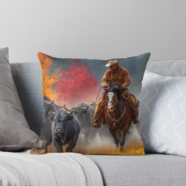 Item preview, Cowboy Herding Cattle Through Autumn Landscape designed and sold by Artessie.