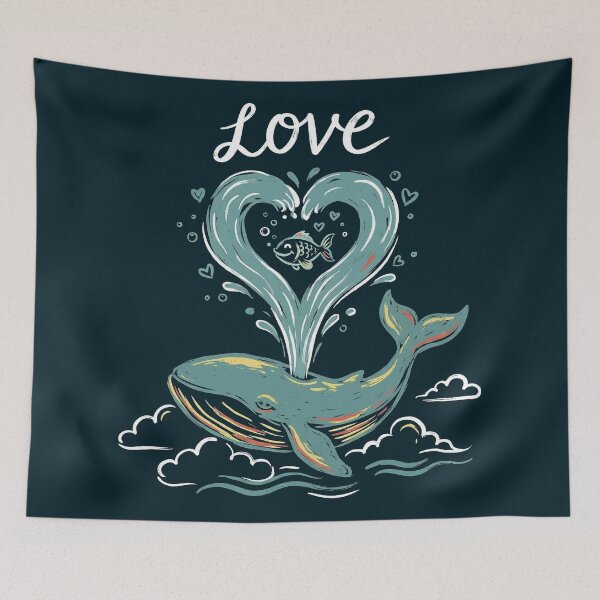 Item preview, Whimsical Blue Whale Heart Spout Ocean Love Illustration designed and sold by zzz888.
