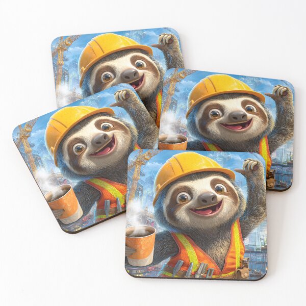 Item preview, Cheerful Sloth in Construction Gear with Coffee Cup designed and sold by Artessie.