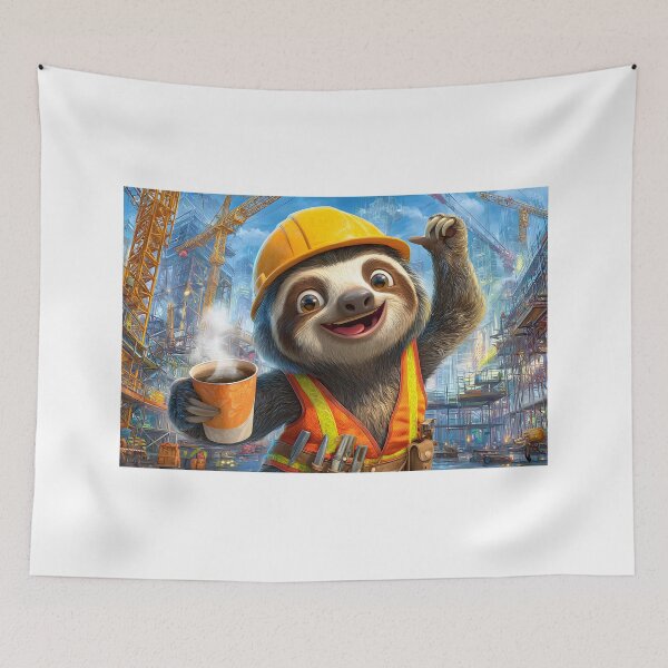 Item preview, Cheerful Sloth in Construction Gear with Coffee Cup designed and sold by Artessie.