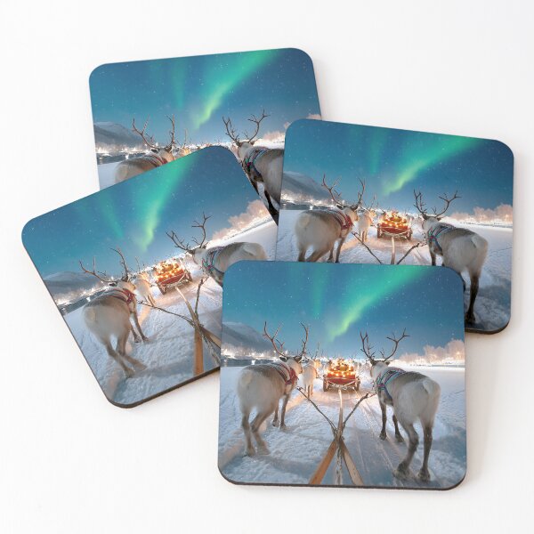 Item preview, Reindeer Sleigh Ride Under Northern Lights in Winter designed and sold by Artessie.