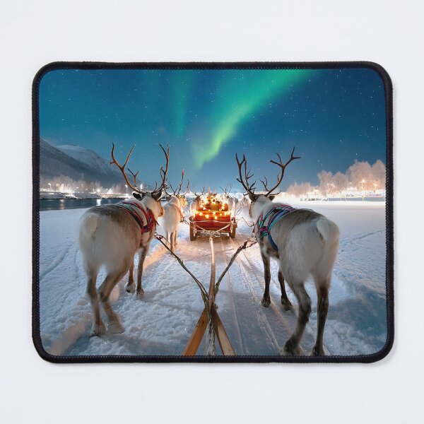 Item preview, Reindeer Sleigh Ride Under Northern Lights in Winter designed and sold by Artessie.