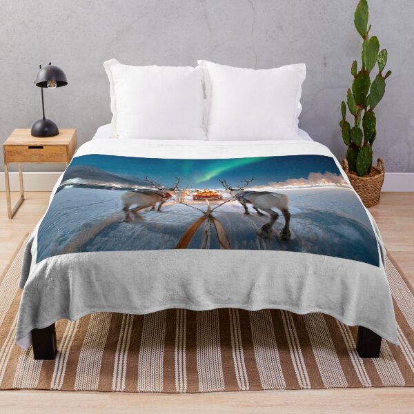 Item preview, Reindeer Sleigh Ride Under Northern Lights in Winter designed and sold by Artessie.