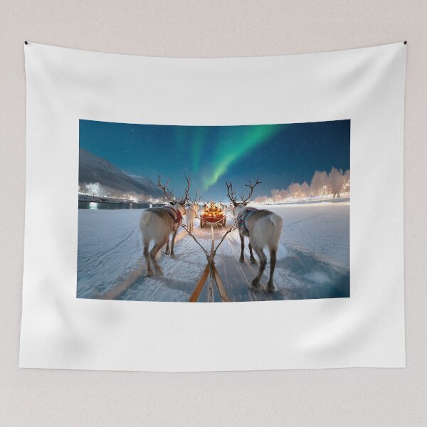 Item preview, Reindeer Sleigh Ride Under Northern Lights in Winter designed and sold by Artessie.