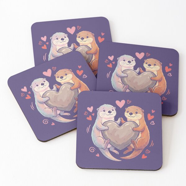 Item preview, Adorable Sea Otters Couple Holding Heart Rock Art designed and sold by zzz888.