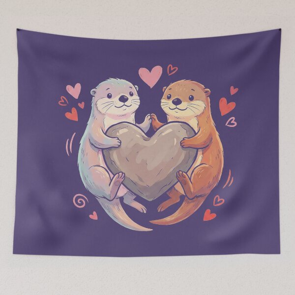 Item preview, Adorable Sea Otters Couple Holding Heart Rock Art designed and sold by zzz888.