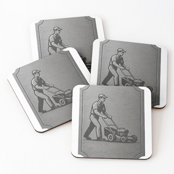 Item preview, Monochrome badge of groundskeeper with rotary lawn mower emblem designed and sold by Creative88Art.
