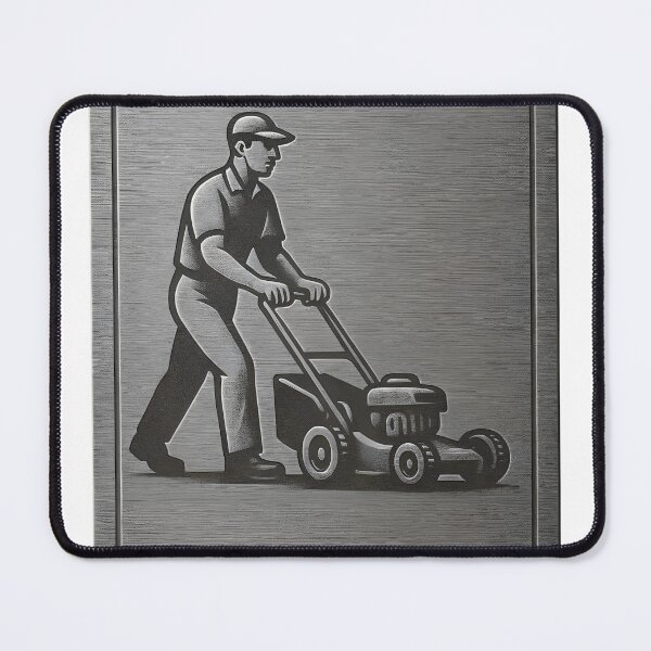 Item preview, Monochrome badge of groundskeeper with rotary lawn mower emblem designed and sold by Creative88Art.