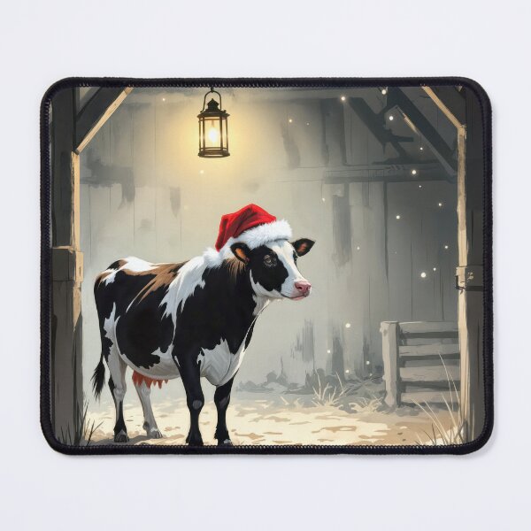 Item preview, Hereford Cow In a Barn Wearing Christmas Hat designed and sold by Maria Dryfhout.