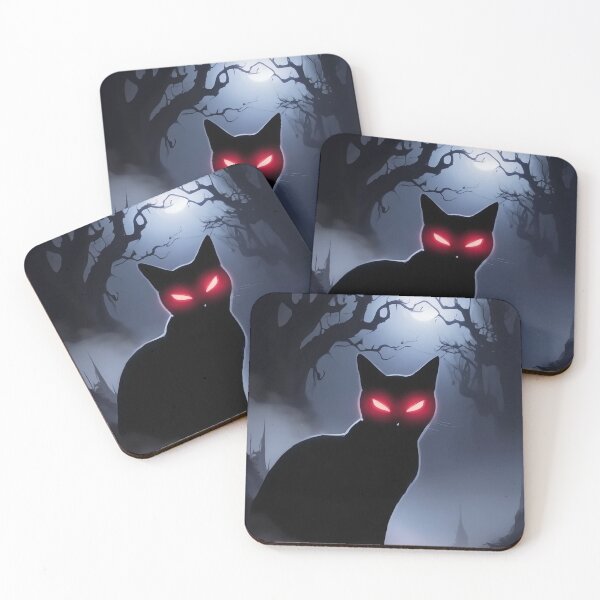 Item preview, Dark Gothic Black Cat with Glowing Red Eyes – Mystical Night Art designed and sold by Articooler.