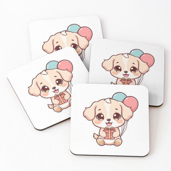Item preview, Cute Gift Puppy with Balloons – Adorable Kawaii Dog Illustration designed and sold by SinghDesignHub.