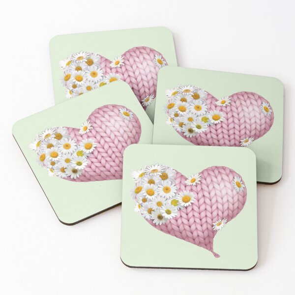 Item preview, Keep me warm - Cozy Pink Yarn Heart with Daisies - Valentines Clip art designed and sold by SawaOne.