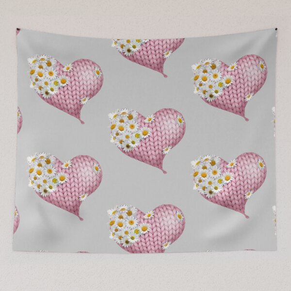 Item preview, Keep me warm - Cozy Pink Yarn Heart with Daisies - Valentines Clip art designed and sold by SawaOne.