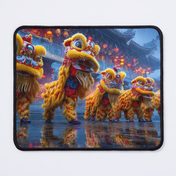 Item preview, Vibrant Lion Dance Amidst Rainy Festival Atmosphere designed and sold by Artessie.