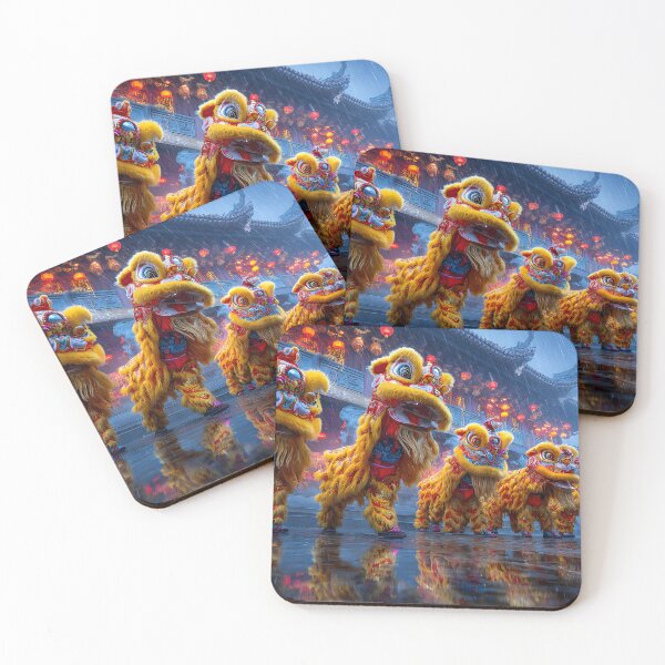 Item preview, Vibrant Lion Dance Amidst Rainy Festival Atmosphere designed and sold by Artessie.