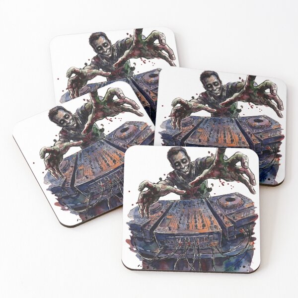 Item preview, Undead DJ Mixing Beats - Grunge Watercolor Rave Art designed and sold by ColorTheoryLab.