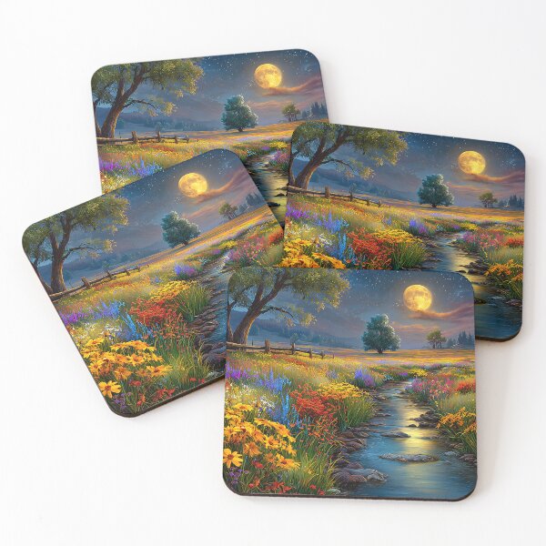 Item preview, Luminous Moonlit Meadow with Colorful Wildflowers designed and sold by Artessie.
