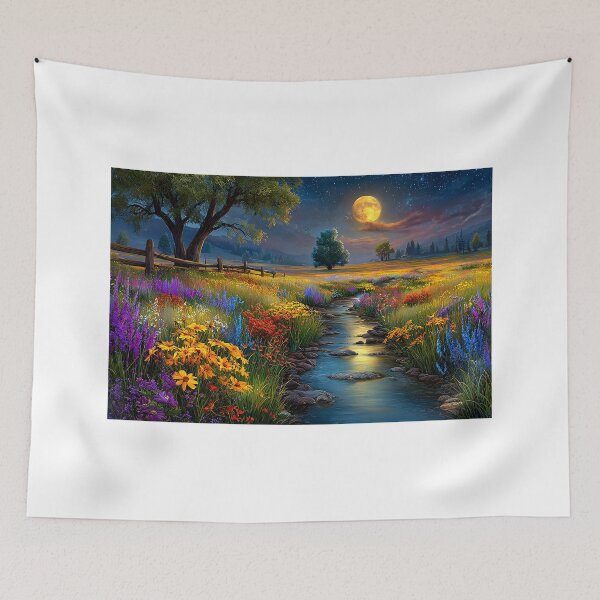 Item preview, Luminous Moonlit Meadow with Colorful Wildflowers designed and sold by Artessie.
