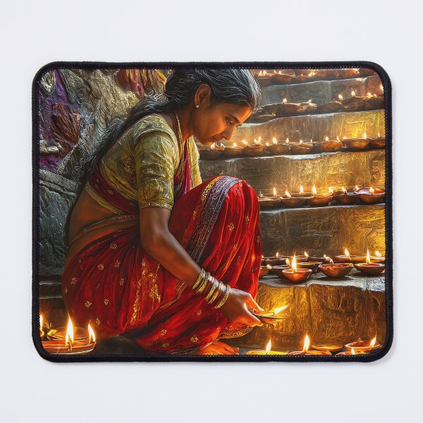 Item preview, Woman Lighting Lamps on Stairs in Traditional Attire designed and sold by Artessie.