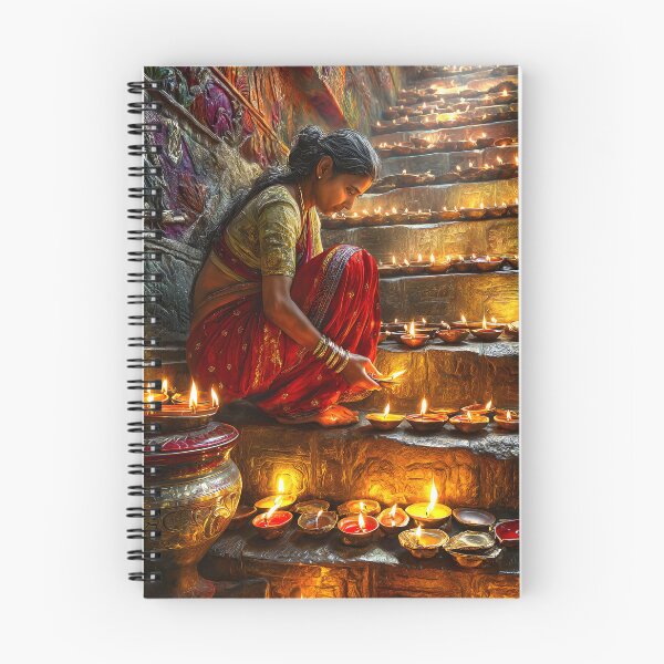Item preview, Woman Lighting Lamps on Stairs in Traditional Attire designed and sold by Artessie.