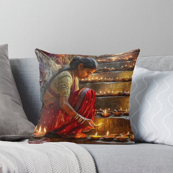Item preview, Woman Lighting Lamps on Stairs in Traditional Attire designed and sold by Artessie.