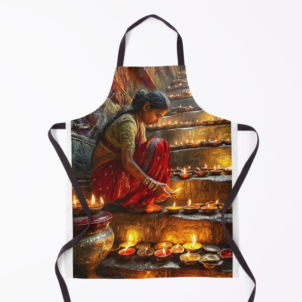 Item preview, Woman Lighting Lamps on Stairs in Traditional Attire designed and sold by Artessie.
