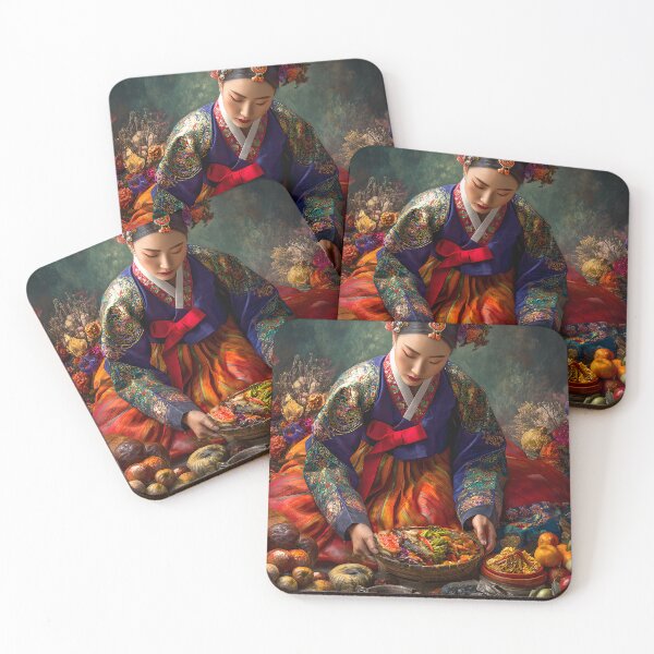 Item preview, Colorful Korean Hanbok with Abundant Harvest Feast designed and sold by Artessie.