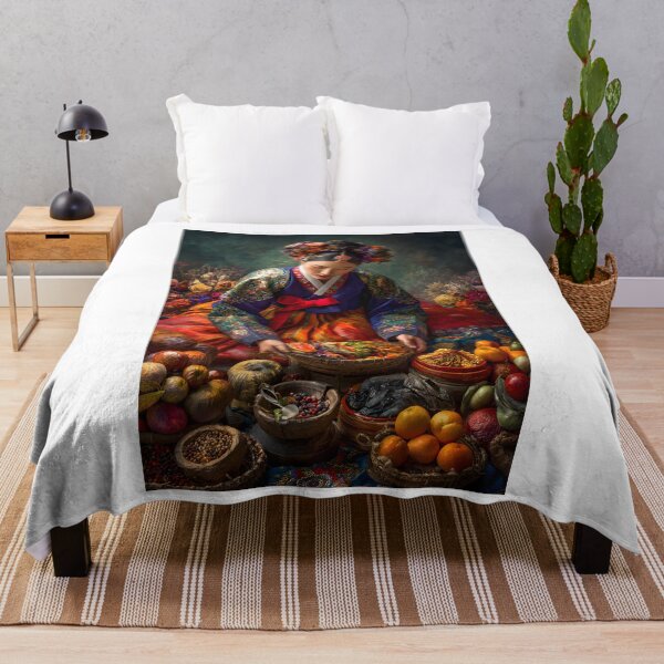 Item preview, Colorful Korean Hanbok with Abundant Harvest Feast designed and sold by Artessie.
