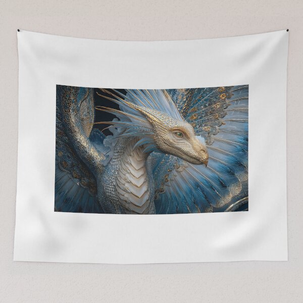 Item preview, Majestic Blue Dragon with Intricate Feather Details designed and sold by Artessie.