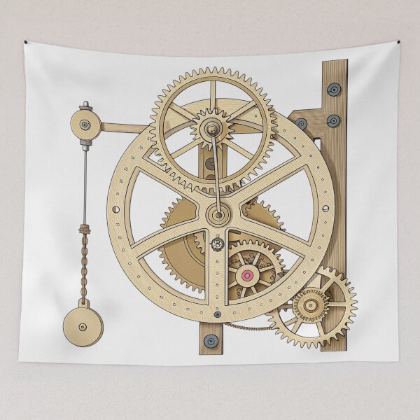 Item preview, Clockwork Mechanism — Vintage Gear & Pendulum Blueprint | Mechanical Time Art Print designed and sold by VivoStudio.