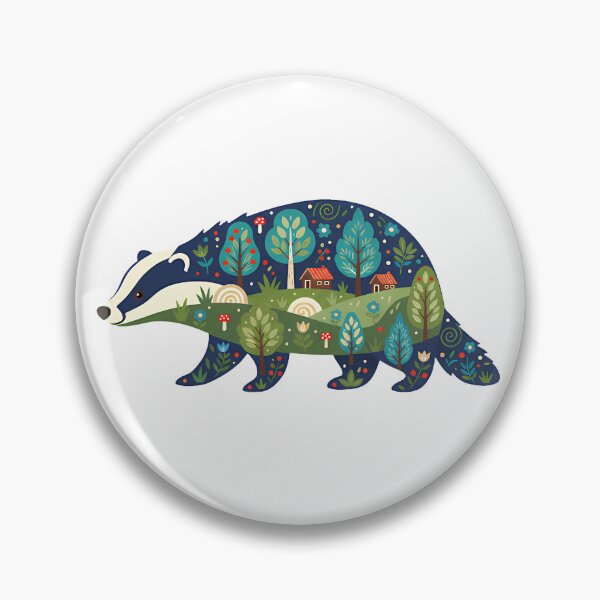 Item preview, Badger Silhouette with Forest Scene – Scandinavian Folk Art by heidiannemorris © designed and sold by FOLK ART FUSION by heidiannemorris.
