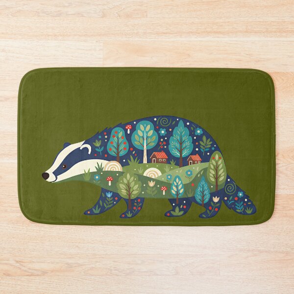 Item preview, Badger Silhouette with Forest Scene – Scandinavian Folk Art by heidiannemorris © designed and sold by FOLK ART FUSION by heidiannemorris.