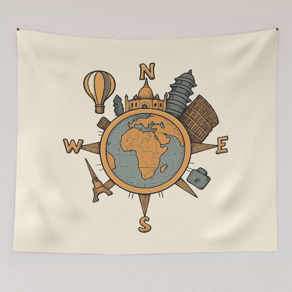 Item preview, Compass Globe with Global Landmarks – Travel Adventure Design designed and sold by TrendznHitz.