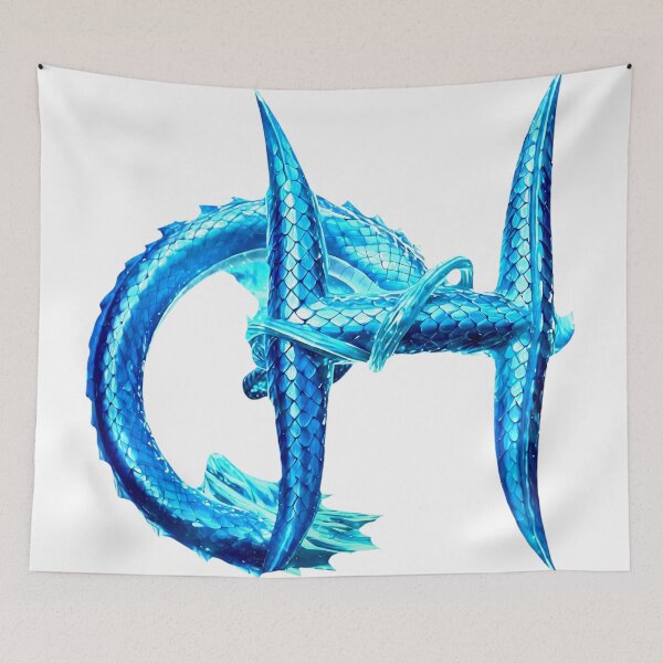 Item preview, Azure Dragon Monogram H – Mystic Blue Serpent Letter designed and sold by StickBuAndii.