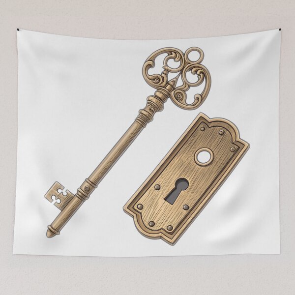 Item preview, Antique Skeleton Key & Keyhole Plate — Vintage Brass Lock Relic | Symbolic “Unlock the Past” Art designed and sold by VivoStudio.