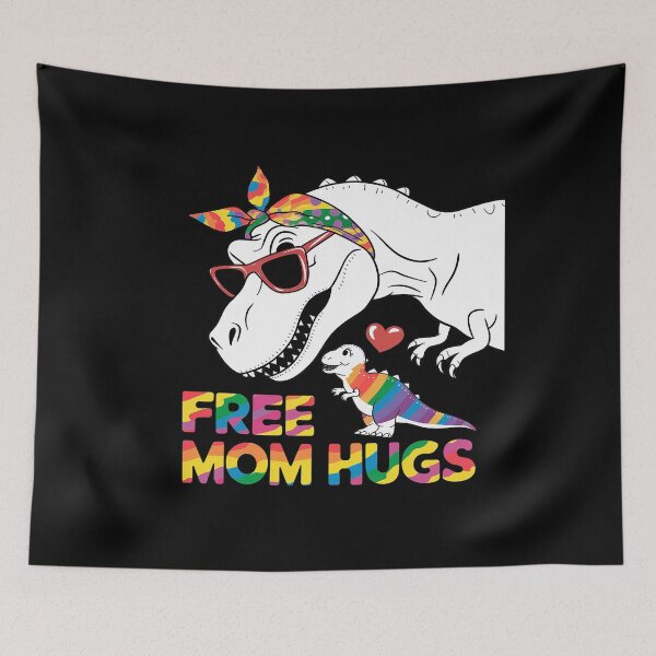 Item preview, LGBT Free Mom Hugs Dinosaur Rex Mamasaurus Ally Rainbow Flag  designed and sold by AquaKiev.