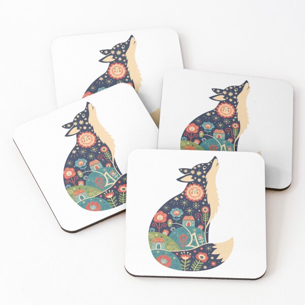 Item preview, Howling Fox Silhouette with Celestial Hills – Scandinavian Folk Art by heidiannemorris © designed and sold by FOLK ART FUSION by heidiannemorris.