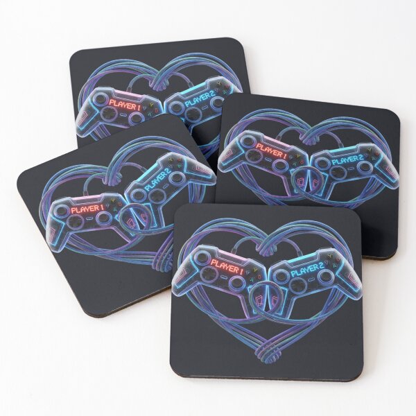 Item preview, Gamer Love Neon Heart - Player 1 and Player 2 Controller Art designed and sold by HappySproutArt.