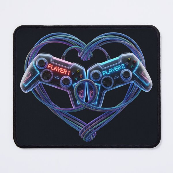 Item preview, Gamer Love Neon Heart - Player 1 and Player 2 Controller Art designed and sold by HappySproutArt.