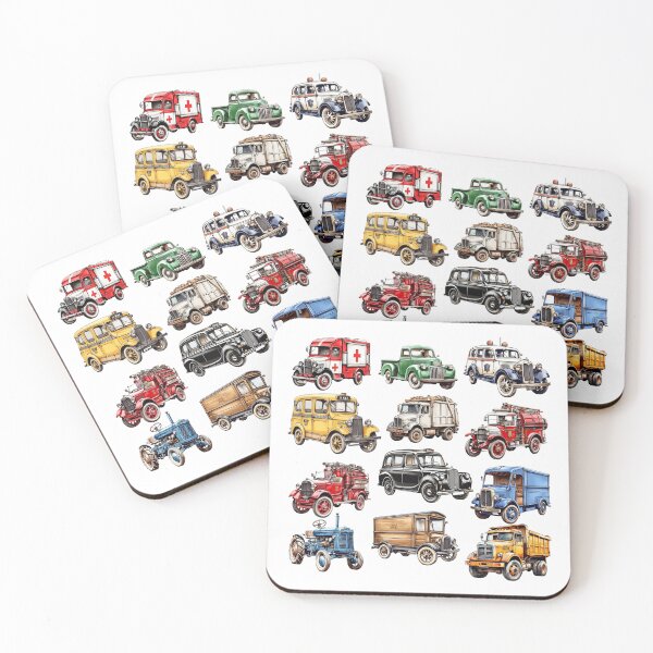 Item preview, Vintage Utility Vehicles Pattern – Retro Trucks, Emergency Cars & Classic Transport Illustration designed and sold by PAPIRO SIGLO XXI.
