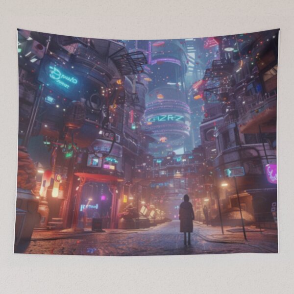 Item preview, Dystopian Cyberpunk Street & Red Moon designed and sold by IdeaSmith.