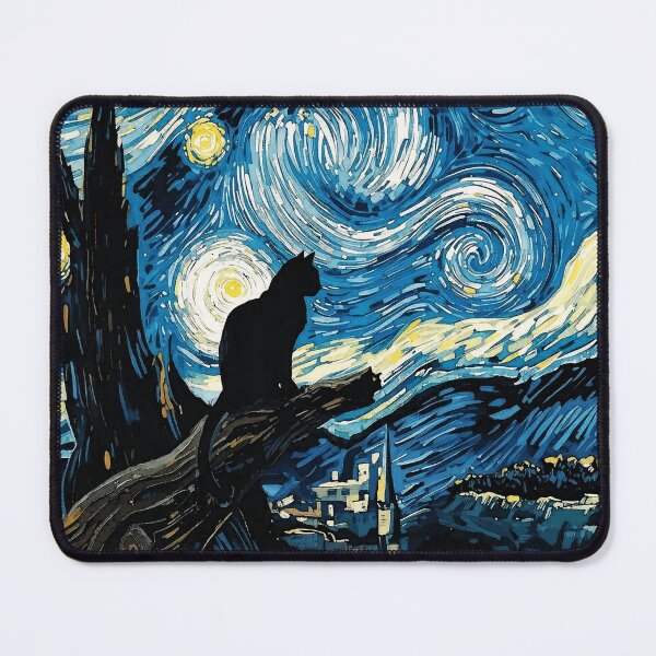 Item preview, Cat in the nigth with star and bats, impressionism, famous painting, Starry Night Style Van Gogh painting Cat Lover designed and sold by Collagedream.