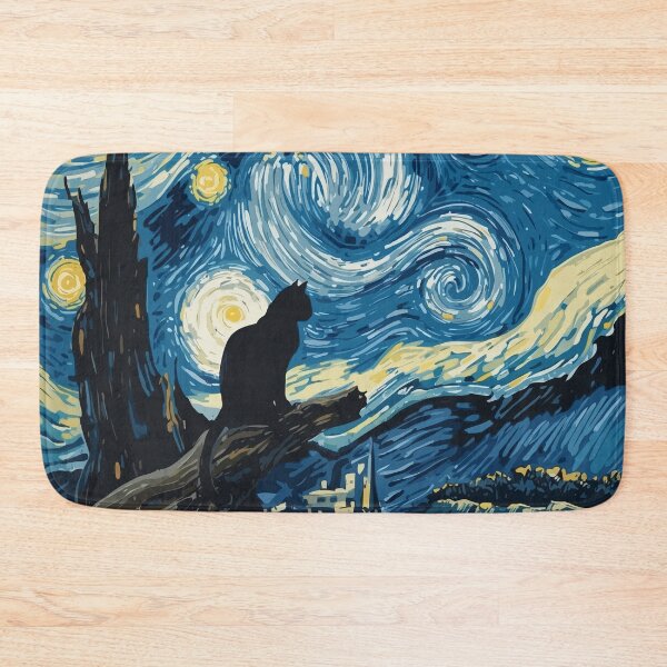 Item preview, Cat in the nigth with star and bats, impressionism, famous painting, Starry Night Style Van Gogh painting Cat Lover designed and sold by Collagedream.