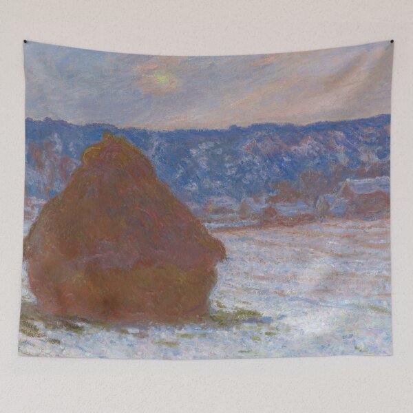 Item preview, Stack of Wheat Snow Effect Overcast Day by Claude Monet: Winter Impressionist Poster designed and sold by artofuniverse.